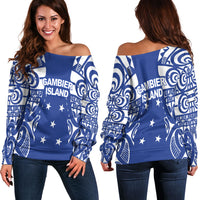 Gambier Islands Tribal Tattoo Women Off Shoulder Sweater - LT12 Blue - Polynesian Pride