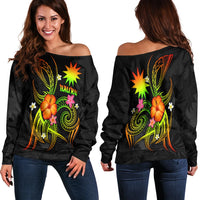 Nauru Polynesian Women's Off Shoulder Sweater - Legend of Nauru (Reggae) Art - Polynesian Pride