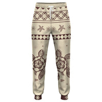 Hawaii Christmas Turtle Pattern Joggers - Keep Style - AH Unisex Beige - Polynesian Pride