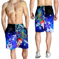 Yap Men's Shorts - Humpback Whale with Tropical Flowers (Blue) - Polynesian Pride