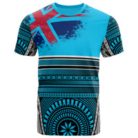 Fiji Polynesian T Shirt Flag With Pattern Unisex Blue - Polynesian Pride