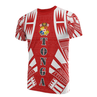 Tonga T Shirt Tonga Coat of Arms Polynesian Tattoo Red Style Unisex Red - Polynesian Pride
