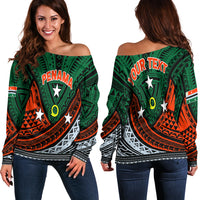 (Custom Personalised) Vanuatu Penama Province Tribal Pattern Women Off Shoulder Sweater - LT12 Women Off Shoulder Sweater Green - Polynesian Pride