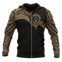 Guam Polynesian Zip up Hoodie Gold Heart Shield Unisex GOLD - Polynesian Pride