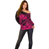 Kakau Polynesian Tribal Hawaiian Turtle with Kanaka Maoli Pink Off Shoulder Sweater LT9 - Polynesian Pride