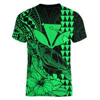 Kakau Polynesian Tribal Hawaiian Turtle with Kanaka Maoli Green Women V Neck T Shirt LT9 - Polynesian Pride