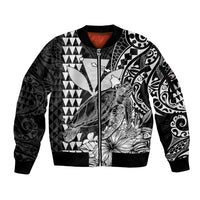 Kakau Polynesian Tribal Hawaiian Turtle with Kanaka Maoli Black Sleeve Zip Bomber Jacket LT9 Unisex Black - Polynesian Pride