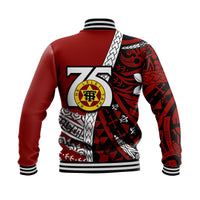 (Custom Personalised) Tonga High School 75th Anniversary Baseball Jacket Red Polynesian Minimalist Style LT9 - Polynesian Pride