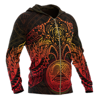 American Samoa Polynesian Zip up Hoodie Red Turtle Manta Ray - Polynesian Pride