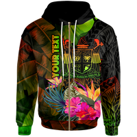 Fiji Polynesian Custom Zip up Hoodie Hibiscus and Banana Leaves Unisex Reggae - Polynesian Pride
