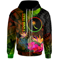 Chuuk Polynesian Custom Zip up Hoodie Hibiscus and Banana Leaves Unisex Reggae - Polynesian Pride