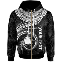 Marshall Islands Polynesian Custom Zip up Hoodie Marshall Islands Waves (White) Unisex White - Polynesian Pride