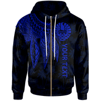 Tahiti Custom Zip up Hoodie Polynesian Wings (Blue) Unisex Blue - Polynesian Pride