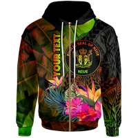 Niue Polynesian Custom Zip up Hoodie Hibiscus and Banana Leaves Unisex Reggae - Polynesian Pride