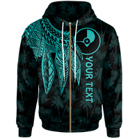 Yap Custom Zip up Hoodie Polynesian Wings (Turquoise) Unisex Turquoise - Polynesian Pride