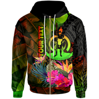 Vanuatu Polynesian Custom Zip up Hoodie Hibiscus and Banana Leaves Unisex Reggae - Polynesian Pride
