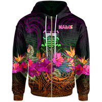Tuvalu Custom Zip up Hoodie Summer Hibiscus Unisex Reggae - Polynesian Pride