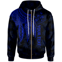 Fiji Custom Zip up Hoodie Polynesian Wings (Blue) Unisex Blue - Polynesian Pride