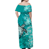 (Custom Personalised) Hawaii Off Shoulder Long Dress Polynesia Turquoise Sea Turtle Honu and Hibiscus LT13 - Polynesian Pride