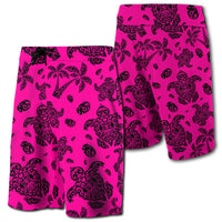 Hawaii Polynesian Turtle Palm And Sea Pebbles Board Shorts Pink Men Pink - Polynesian Pride
