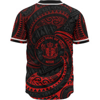 Niue Polynesian Baseball Shirt - Red Tribal Wave - Polynesian Pride