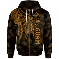 Guam Zip up Hoodie Polynesian Wings (Golden) Unisex Golden - Polynesian Pride
