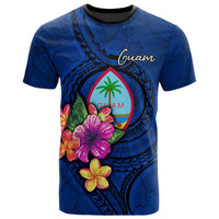 Guam Polynesian T Shirt Floral With Seal Blue Unisex Blue - Polynesian Pride