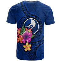 Yap Micronesia Custom T Shirt Floral With Seal Blue - Polynesian Pride