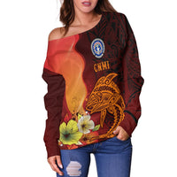 Northern Mariana Islands Women's Off Shoulder Sweater - Tribal Tuna Fish - Polynesian Pride