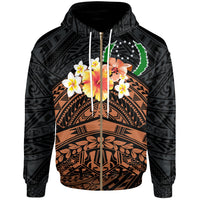 Pohnpei Custom Zip up Hoodie Tribal Pattern Hibiscus Unisex Black - Polynesian Pride