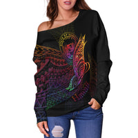 Hawaii Women's Off Shoulder Sweater - Butterfly Polynesian Style - Polynesian Pride