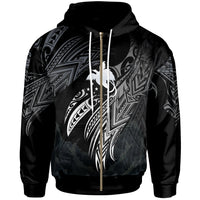 Papua New Guinea Polynesian Zip Hoodie Legend White Version Unisex Black - Polynesian Pride