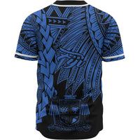 Fiji Polynesian Custom Personalised Baseball Shirt - Tribal Wave Tattoo Blue - Polynesian Pride