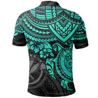 Hawaii Polo Shirt Kanaka Maoli Turquoise Turtle Hibiscus - Polynesian Pride
