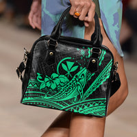 Hawaii Humpback Whale With Hibiscus Tribal Green Shoulder Handbag - LT12 - Polynesian Pride
