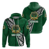 Tonga Saineha High School Tongan Patterns Hoodie LT12 Zip Hoodie Green - Polynesian Pride