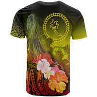 Chuuk T Shirt Humpback Whale with Tropical Flowers (Yellow) - Polynesian Pride