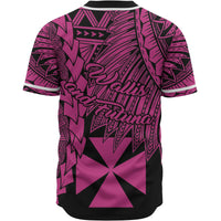 Wallis and Futuna Polynesian Baseball Shirt - Tribal Wave Tattoo Pink - Polynesian Pride