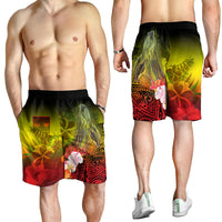 Fiji Men's Shorts - Humpback Whale with Tropical Flowers (Yellow) - Polynesian Pride