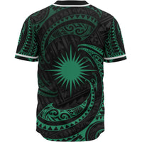 Marshall Islands Polynesian Custom Personalised Baseball Shirt - Green Tribal Wave - Polynesian Pride