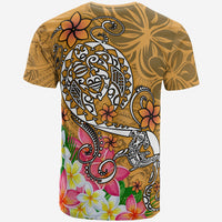 Polynesian T shirt Turtle Plumeria Gold Color - Polynesian Pride