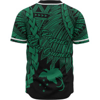 Papua New Guinea Polynesian Custom Personalised Baseball Shirt - Tribal Wave Tattoo Green - Polynesian Pride