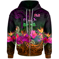 Fiji Zip up Hoodie Summer Hibiscus Unisex Reggae - Polynesian Pride