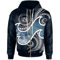 Polynesian Hawaii Zip up Hoodie Ocean Style (Coat of Arms) Unisex Black - Polynesian Pride
