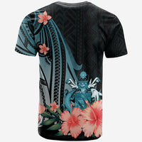 Solomon Islands Custom T Shirt Turquoise Polynesian Hibiscus Pattern Style - Polynesian Pride