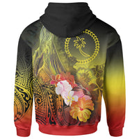 Chuuk Zip up Hoodie Humpback Whale with Tropical Flowers (Yellow) - Polynesian Pride