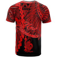 New Caledonia Polynesian T Shirt Tribal Wave Tattoo Red - Polynesian Pride