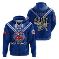 Toa Samoa Rugby Hoodie Samoan Warrior Pride LT12 Zip Hoodie Blue - Polynesian Pride