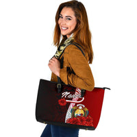Nauru Polynesian Leather Tote Bag - Coat Of Arm With Hibiscus - Polynesian Pride