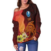 Yap Women's Off Shoulder Sweater - Tribal Tuna Fish - Polynesian Pride